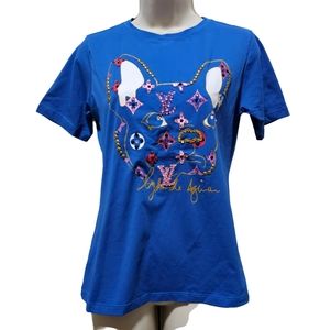 NWT Women's Glow Blue Pug Dog T-shirt